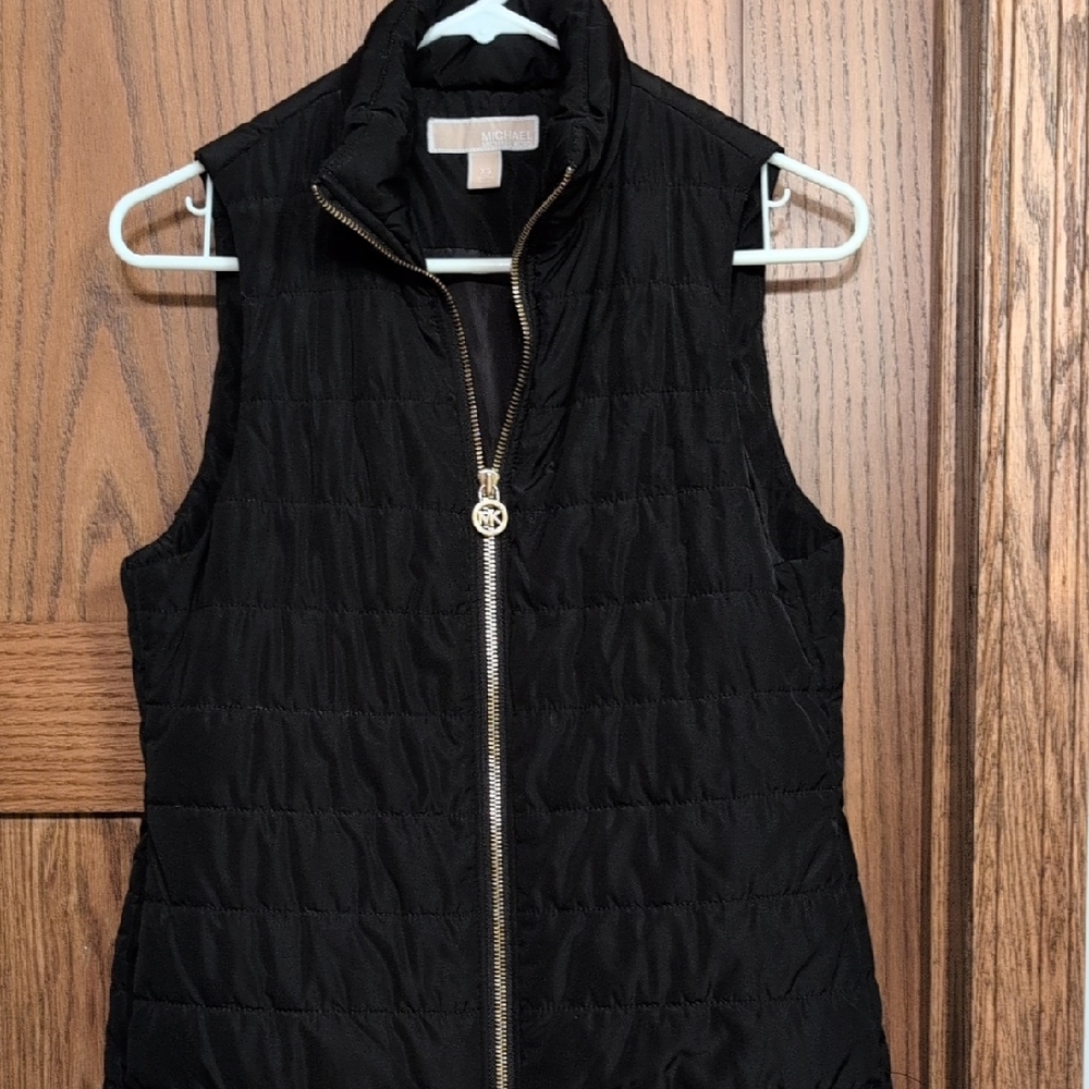 Michael Kors Black Quilted Vest with Gold Accents